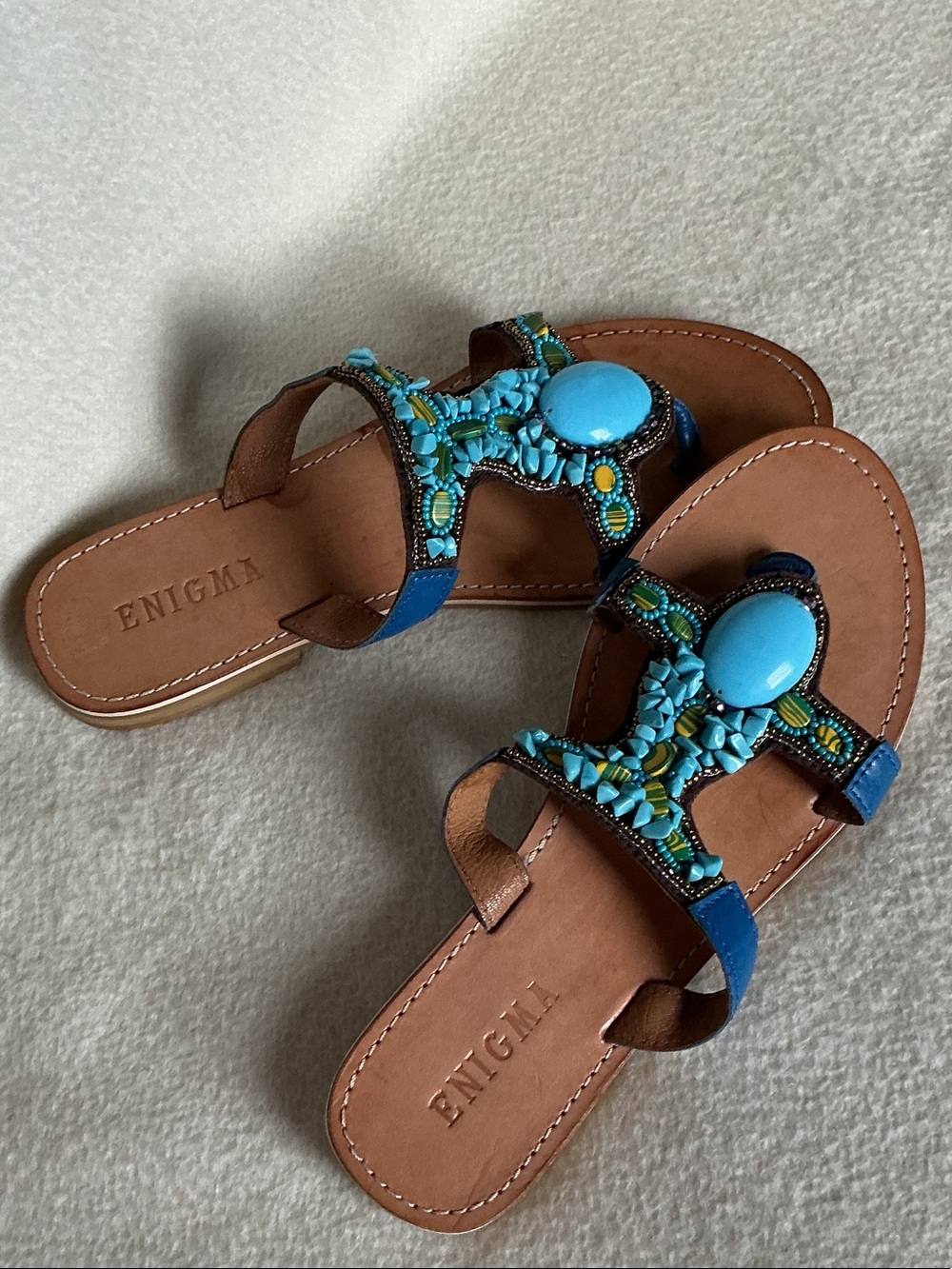 Turquoise Beaded Slide Sandals for Women